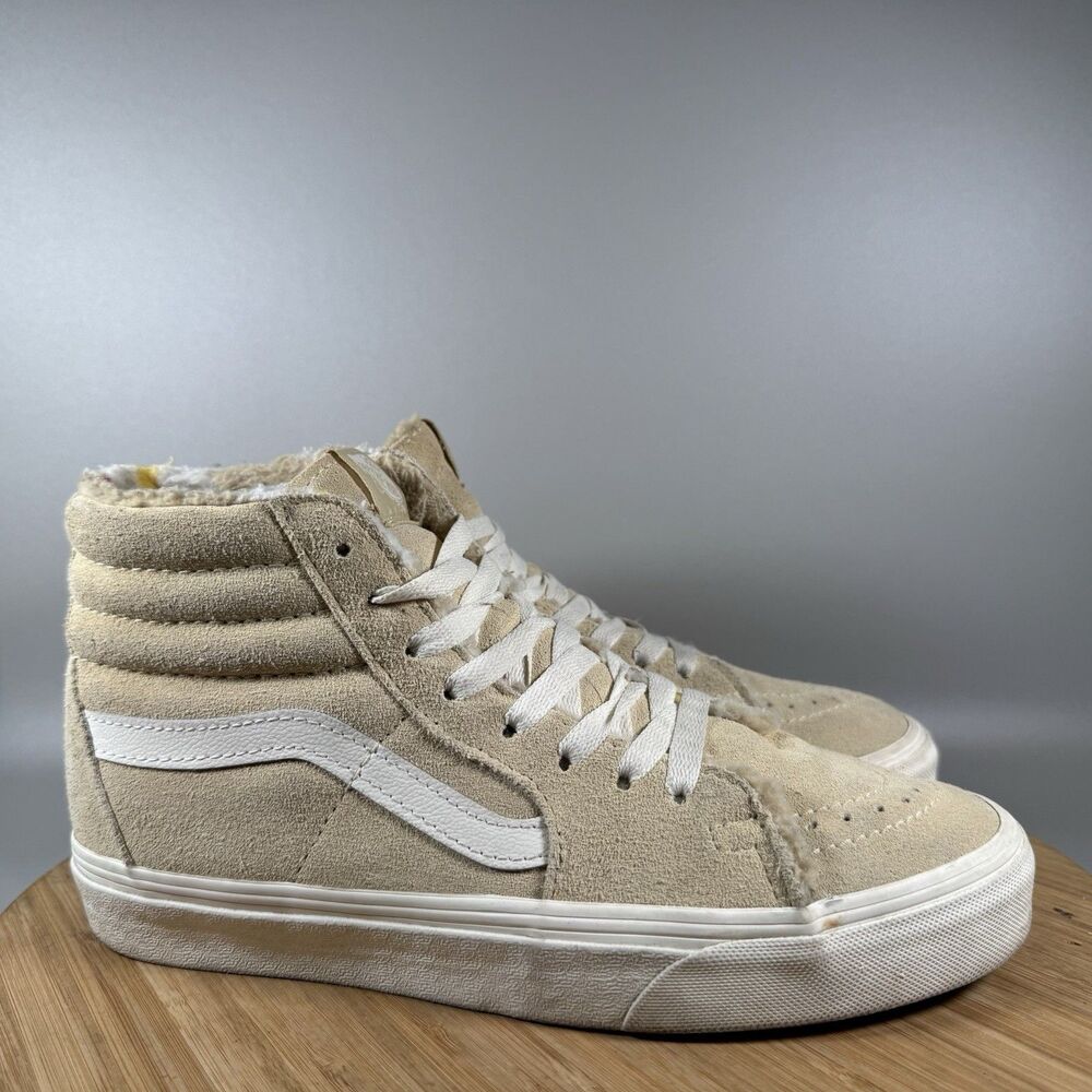 VANS SK8 HI SKATE SHOES Sneakers WOMENS Size US 8.5 Beige Suede Fur Lined